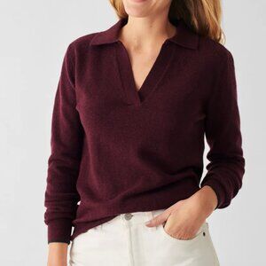Faherty Jackson Sweater Polo- Claret Heather Long Sleeve New Size Medium